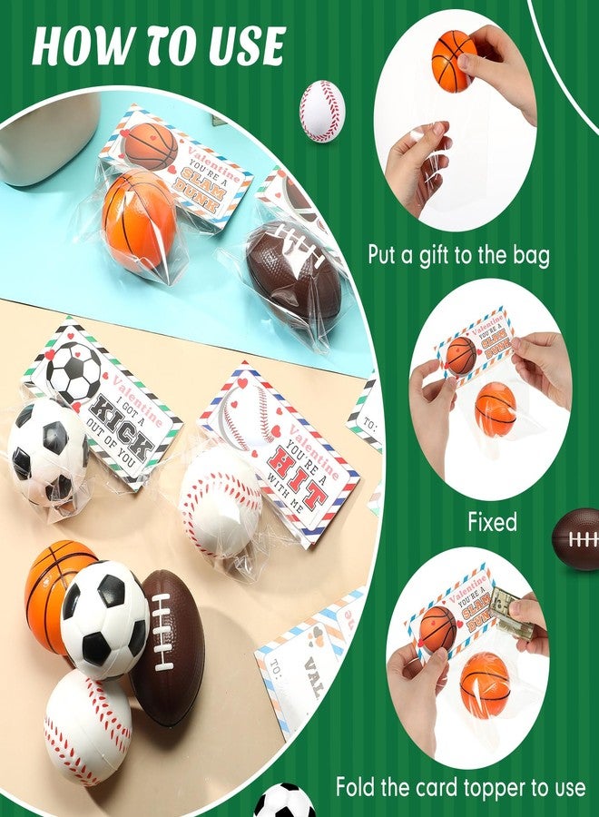 Resurhang 24 Sets Valentine Sports Party Favors 2.36'' Mini 4 Styles Squeeze Stress Balls Decorative Treat Bags Valentine's Day Cookie Bag Topper for DIY Birthday Anxiety Relief Relaxation - Image 5